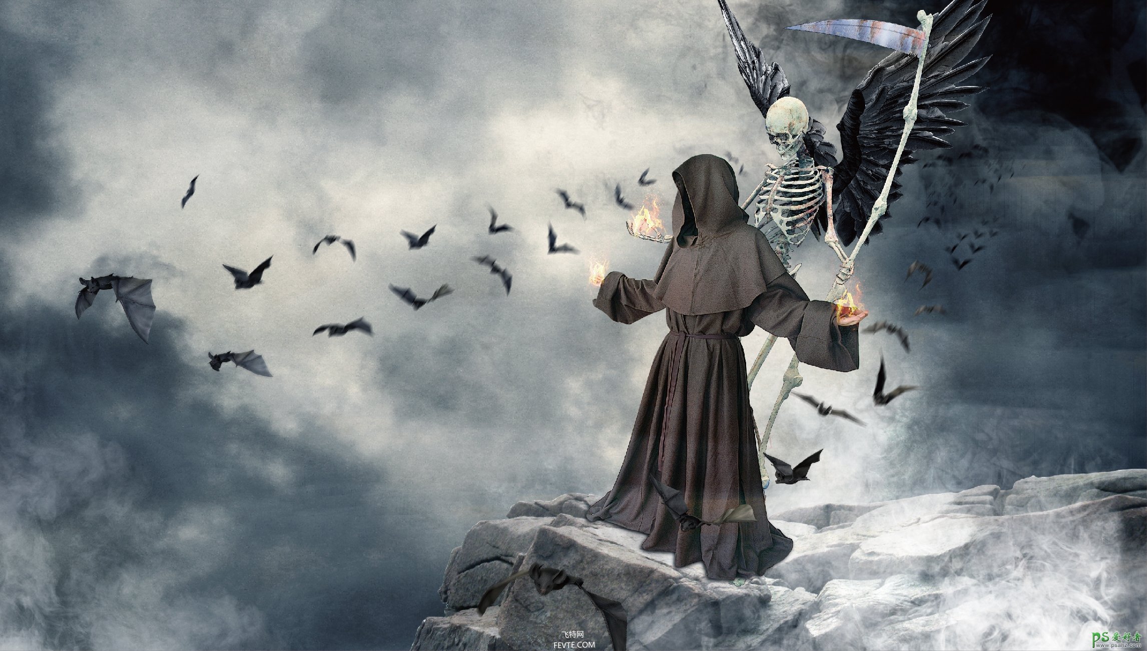photoshop特效图片合成实例：创意打造灵异科幻效果的骷髅巫师。