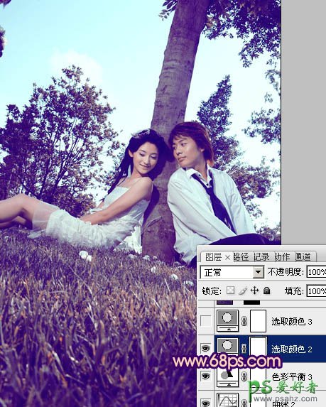 photoshop给浪漫的情侣写真照调出个性紫色效果