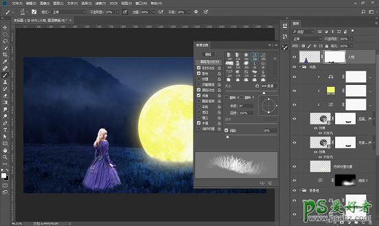 PS人像合成教程：打造童话世界里小女孩儿与月亮对话的梦幻场景。