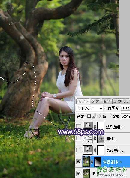 Photoshop给绿荫中自拍的可爱萌女艺术写真集调出甜美清新的色彩