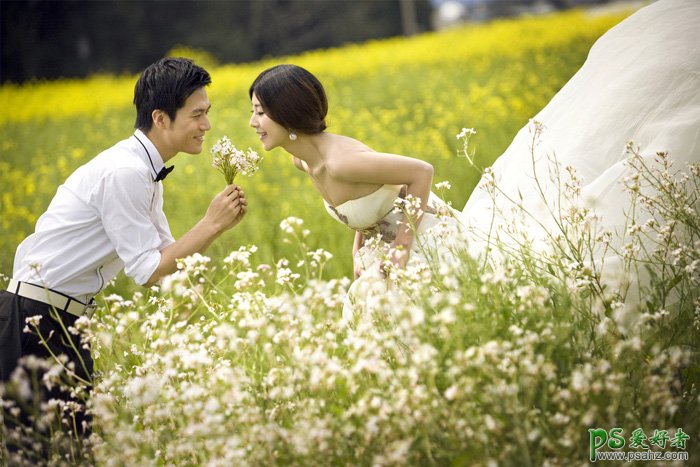 PS婚片调色教程：给外景婚片少女调出油菜花效果