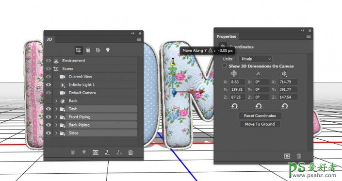 ps 3d立体字制作：设计逼真的沙发靠椅主题立体字，沙发字母靠枕