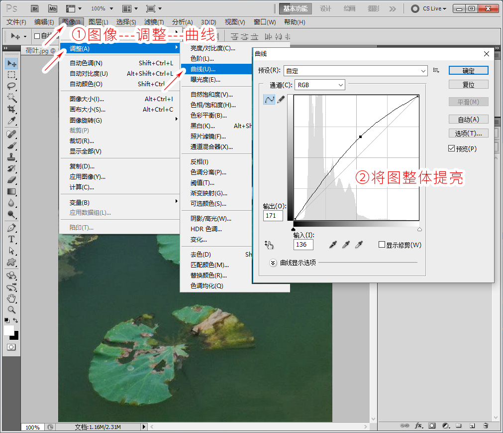 PS水墨画合成教程：利用荷叶塘与鲤鱼图像结合制作出水墨画效果。