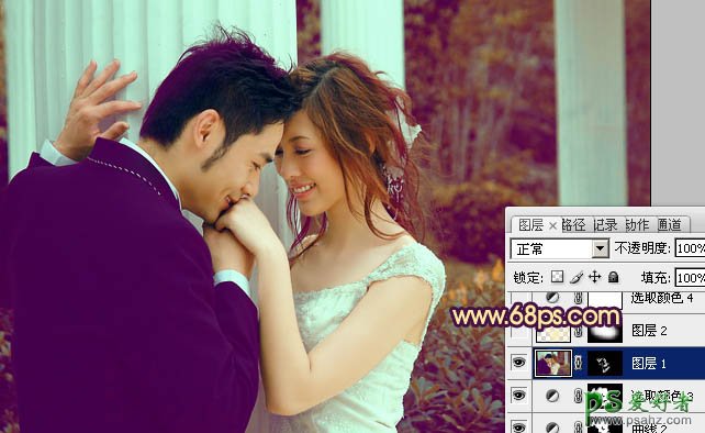 photoshop给清纯情侣婚片调出柔美的紫色风格