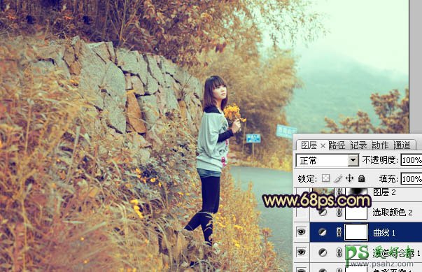 ps人像调色教程：给马路边漂亮MM写真照调出橙黄的秋季色