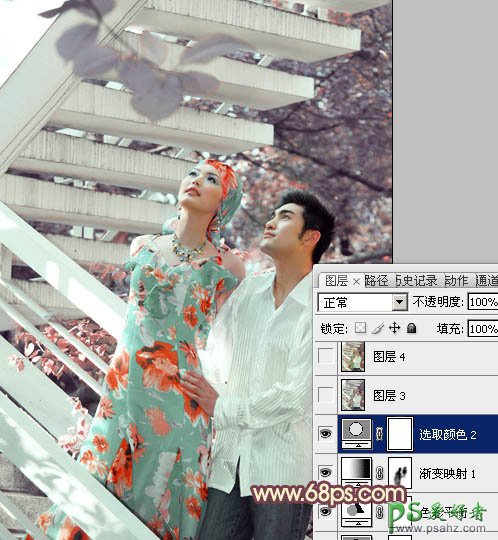 photoshop调出淡橙色效果外景情侣婚片写真照