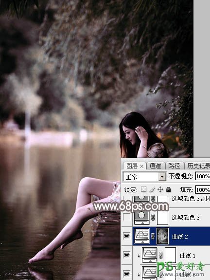 PS美女图片调色实例：给公园水边自拍的美女照片调出唯美的红褐色