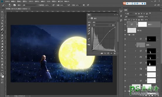 PS人像合成教程：打造童话世界里小女孩儿与月亮对话的梦幻场景。