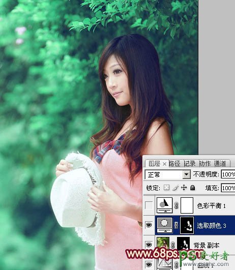 photoshop给树林中的甜美少女调出柔和的色彩