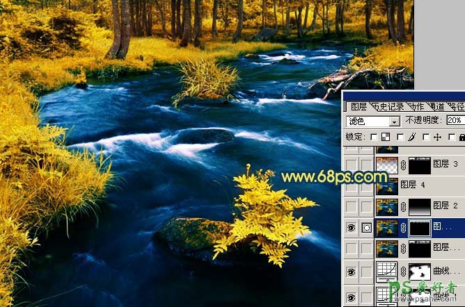 photoshop给好看的小溪风景照调出梦幻金秋色彩