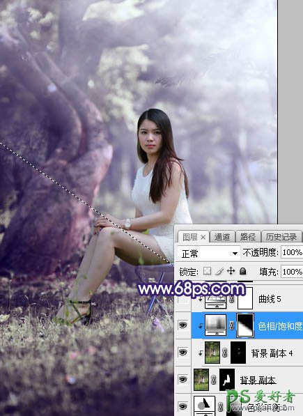 Photoshop给绿荫中自拍的可爱萌女艺术写真集调出甜美清新的色彩