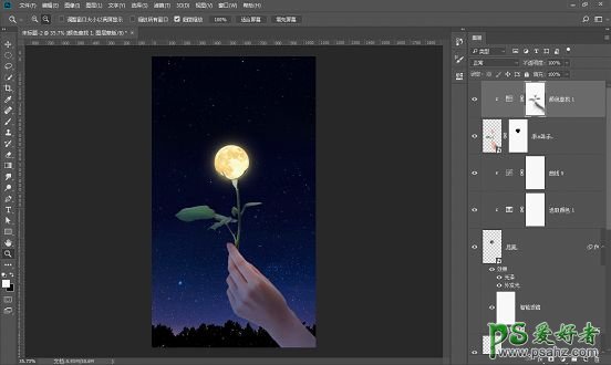 Photoshop创意合成极具梦幻风格的玫瑰花月亮照片。