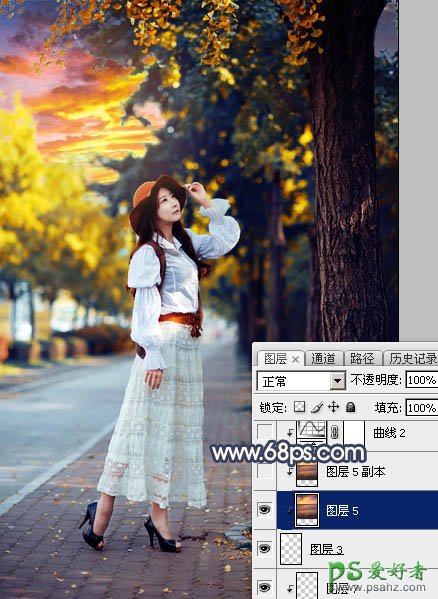 Photoshop给外景自拍的性感女性生活照调出夕阳下唯美意境的色彩