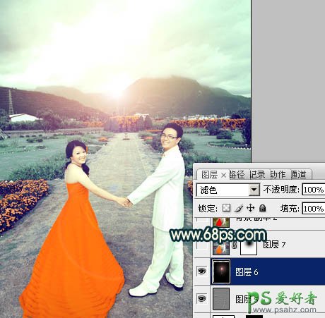 photoshop调出经典的青色效果情侣婚片艺术照