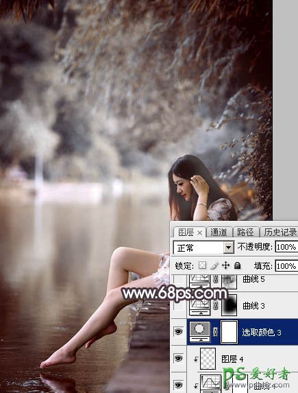 PS美女图片调色：给湖边自拍的玉腿美足清纯少女写真照调出梦幻色