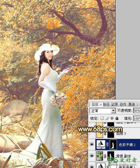 photoshop给超美的外景婚片性感少女调出漂亮的橙红色