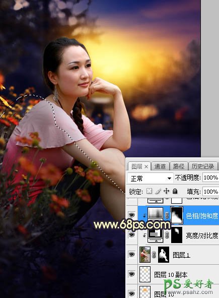 Photoshop给早晨公路边自拍的高跟美女高清图片调出唯美的晨曦色