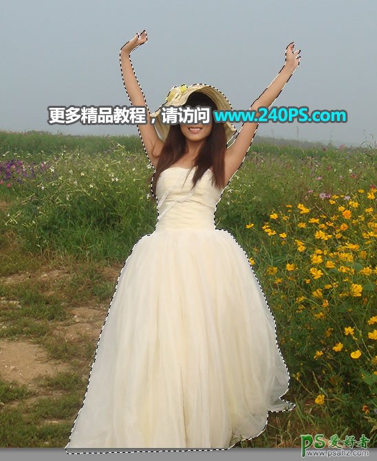 Photoshop给花海中拍摄的漂亮美女婚纱艺术照加上大气的霞光色彩