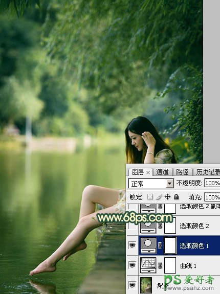 PS女生唯美图片调色：给水塘边自拍的少女清新照片调出唯美的黄色