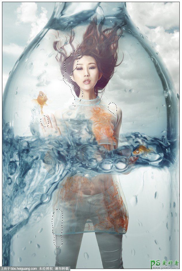 Photoshop创意合成玻璃水瓶中的美少女人像艺术照片，水瓶中的美