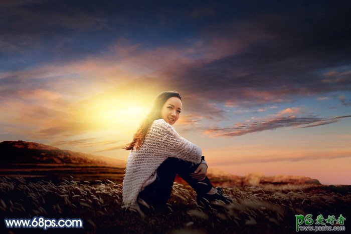 Photoshop给山坡上拍摄的可爱女孩儿外景照片调出唯美的阳光色彩