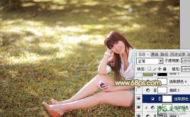 Photoshop给性感的美腿少女户外写真照调出柔美黄色调效果