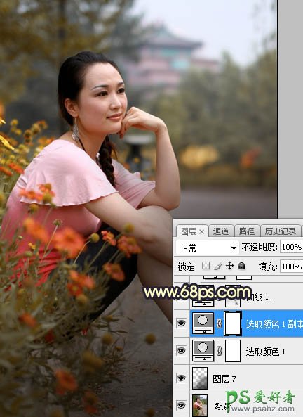 Photoshop给早晨公路边自拍的高跟美女高清图片调出唯美的晨曦色