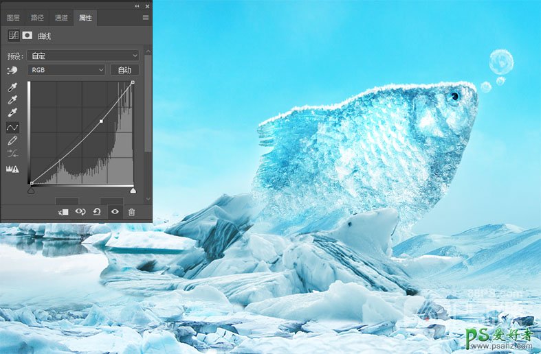 PS合成教程：创意打造从冰层中跃出的大鲫鱼特效图片，跳出冷冻鱼