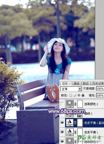 PS美女图片调色实例：给夏日清新少女写真照调出时尚冷色效果