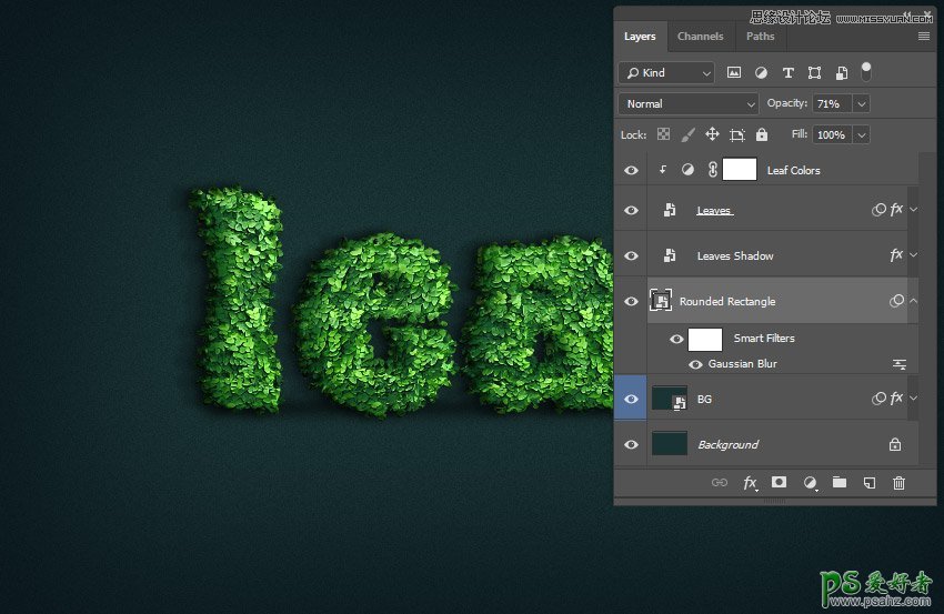 PS字效设计实例：利用图层样式制作绿叶装饰效果的艺术字效。