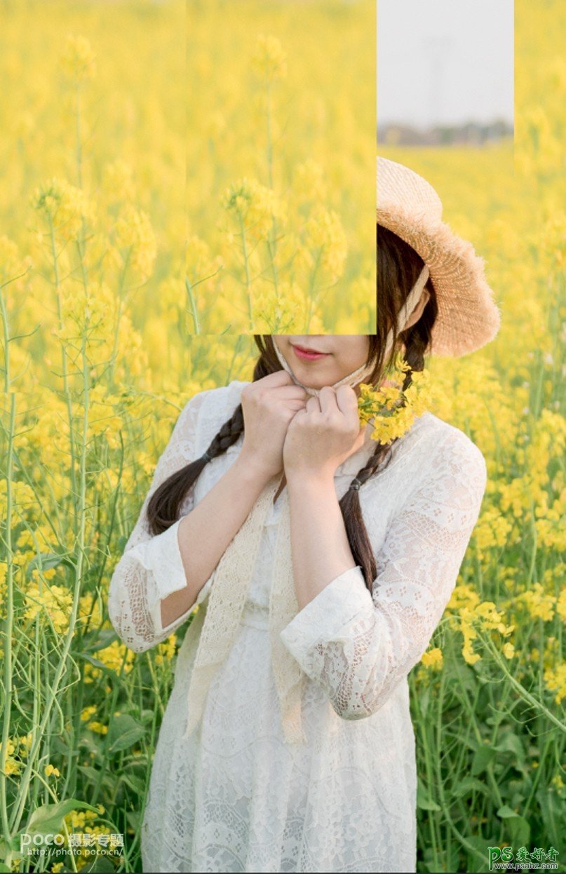 Photoshop给油菜花田里拍摄的可爱女生照片调出唯美的小清新效果