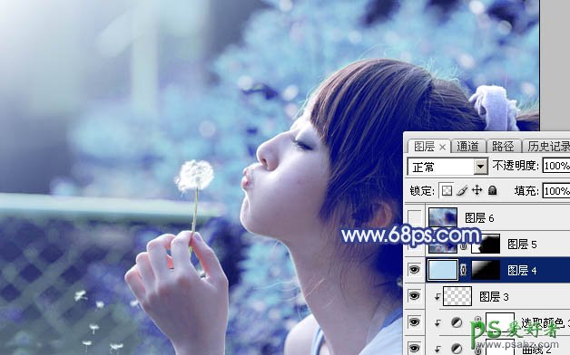 photoshop给韩国少女唯美的图片调出个性的蓝青色效果