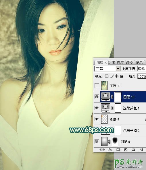 photoshop给湿身美女艺术写真照调出淡黄怀旧色彩