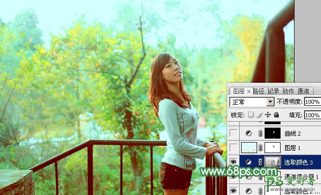 PS调色教程：给风景区的美女艺术照调出清爽甜美的青绿色