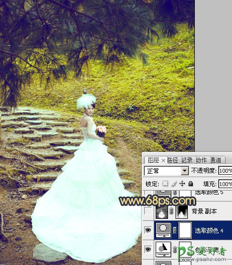 photoshop调出清爽的黄绿色外景少女婚纱艺术照