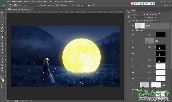 PS人像合成教程：打造童话世界里小女孩儿与月亮对话的梦幻场景。