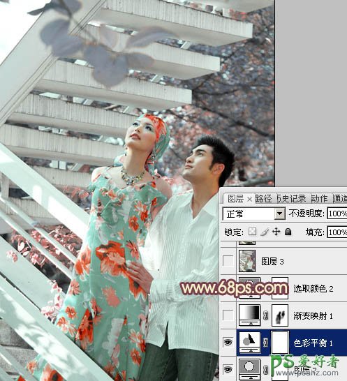 photoshop调出淡橙色效果外景情侣婚片写真照