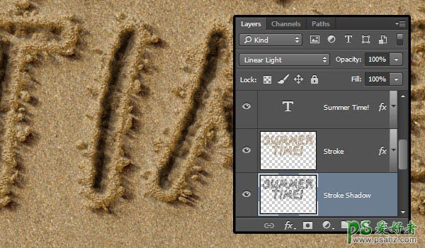 利用Photoshop画笔及图层样式设计出创意的沙滩划痕字体效果