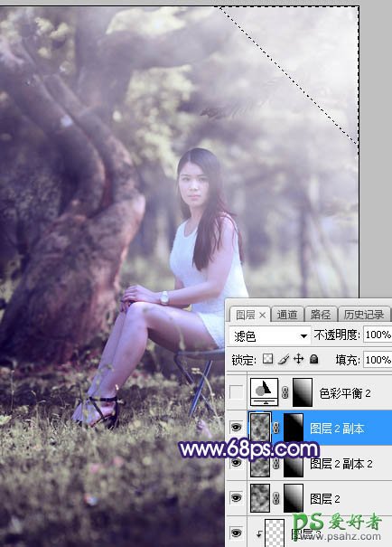 Photoshop给绿荫中自拍的可爱萌女艺术写真集调出甜美清新的色彩