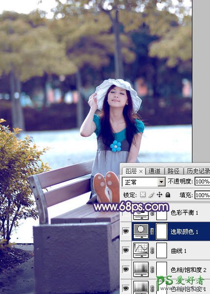 PS美女图片调色实例：给夏日清新少女写真照调出时尚冷色效果