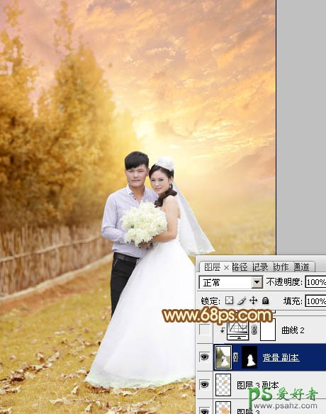 photoshop调出柔美的霞光情侣婚纱照特效