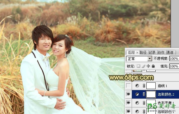 photoshop给情侣婚纱照调出暖暖的秋景金色效果