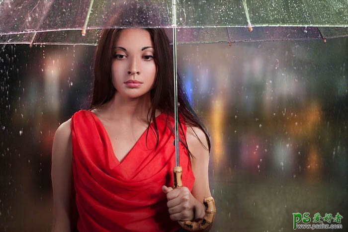 PS美女图片合成教程：打造璀璨雨夜中独自行走的少女，雨中漫步