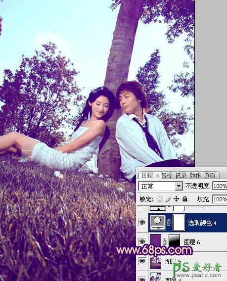 photoshop给浪漫的情侣写真照调出个性紫色效果