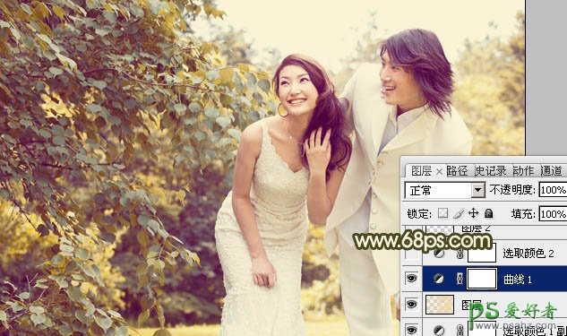 PS调出柔和的淡黄色漂亮情侣外景婚片教程