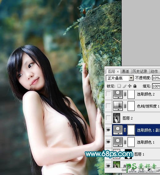 photoshop调出暗灰青色调美体少女写真照