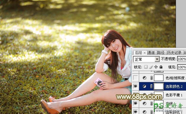 Photoshop给性感的美腿少女户外写真照调出柔美黄色调效果