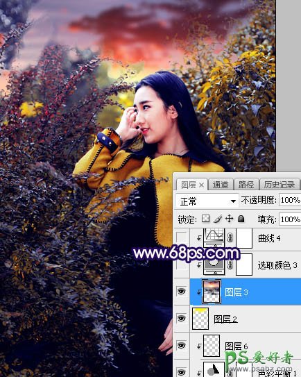 Photoshop给性感长腿推女郎外景写真照调出温暖的霞光色彩