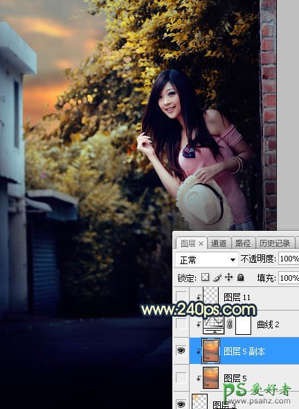 Photoshop给街景中拍摄的清纯唯美女生照片调出阳光晨曦效果