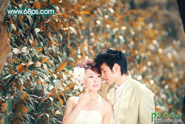 photoshop调出漂亮斑斓的橙红色浪漫爱侣婚片